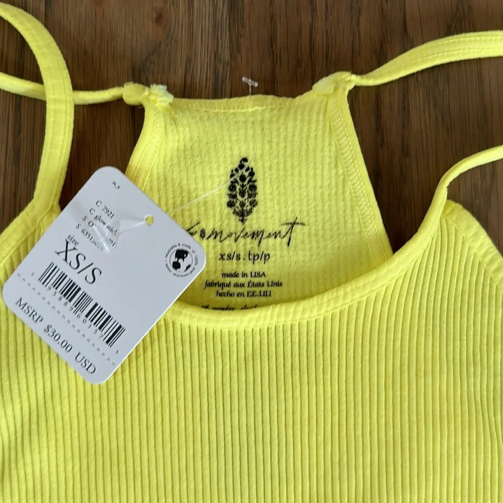 FP Movement Tank Top sz XS/S Women's Cropped Racerback Glowstick Yellow Ribbed